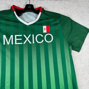 Mexico Soccer Jersey Mens XXL Green Striped Short Sleeve V-Neck Shirt Gen 2 2XL